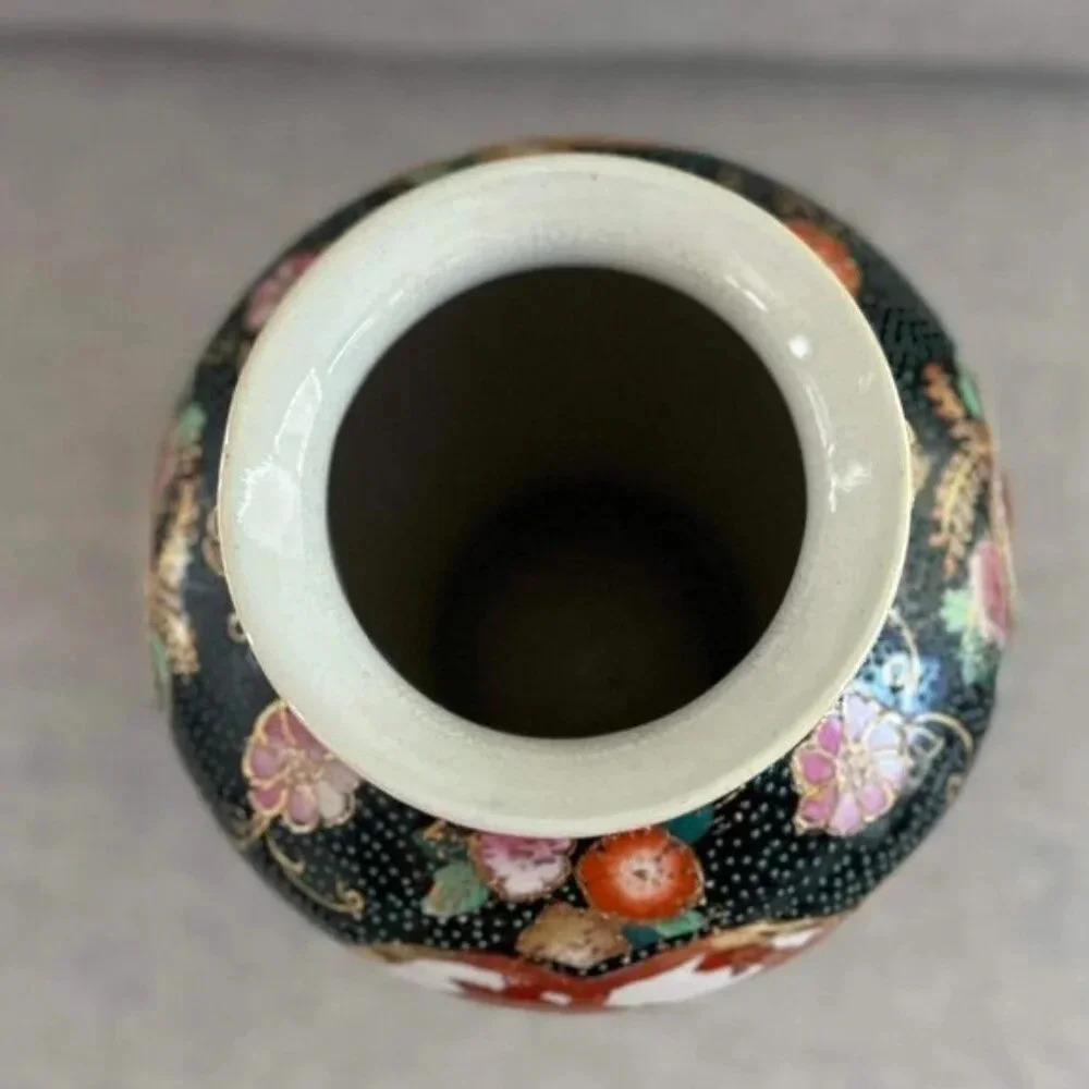 Vintage Hand Painted Enamel Decorative Oriental Vase - Picture 7 of 9